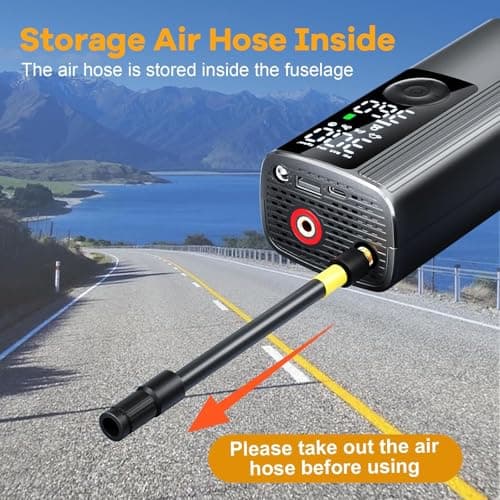 Anycash Tire Inflator Portable Air Compressor, 150PSI Air Pump for Car Tires with Pressure Gauge, Fast Tire Inflator for Car, Motorcycle, Bicycle, Balls, LED Light and Auto Shut-Off - Thumbnail 3