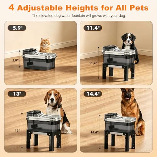RPZ Dog Water Fountain, 9L Large Capacity Elevated Dog Water Bowl with Filter, 4-Level Adjustable Stainless Steel Water Dispenser for Large Dogs, Quiet Indoor Pet Fountain, No Spill Design - Thumbnail 3