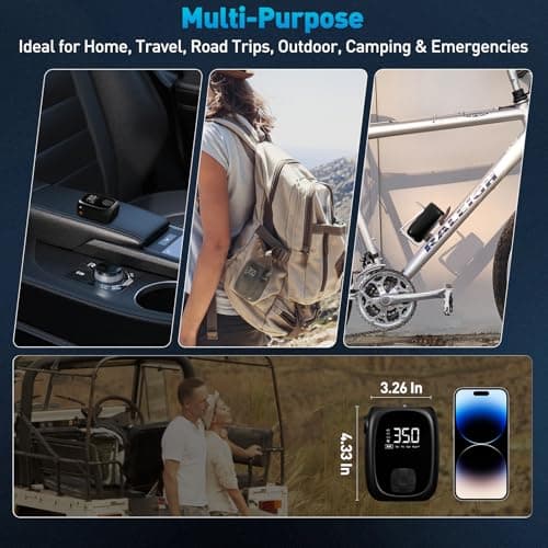 Tire Inflator Portable Air Compressor – Fast Inflation, Auto Shut-Off & LED Display | High-Power Air Pump for Car, Motorcycle & Bike Tires, USB Rechargeable & Compact Design, Gifts for Men - Thumbnail 6