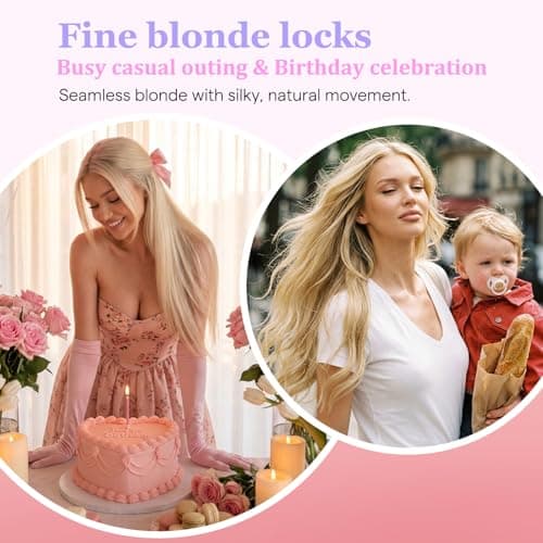 Ve Sunny Blonde Clip in Hair Extensions Real Human Hair 14 inch Seamless Genius Remy Hair Extensions Clip in Human Hair Platinum Blonde for Women 105g - Thumbnail 2