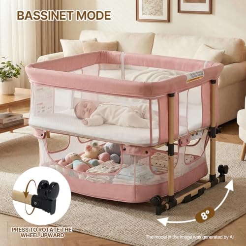 Twin Bassinet for 2 Babies, Rocking Portable Double Bassinet for Twins - Thumbnail 6