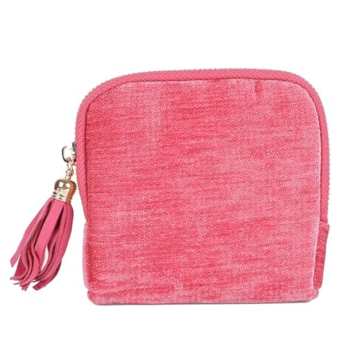 ASINGYER Travel Jewelry Storage Bag for Women, Velvet Portable Jewelry Organizer with Tassel Zipper, Small Pouches for Bracelets Necklaces Rings Earrings, Wedding Gift for Women (hot pink) - Image 1