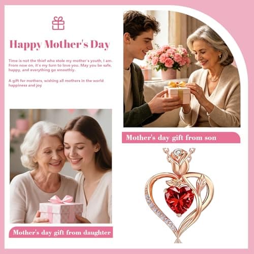 JACUPO Heart Birthstone Rose Gold Necklace for Women(Rose Gold-01/07-Ruby) - Thumbnail 3