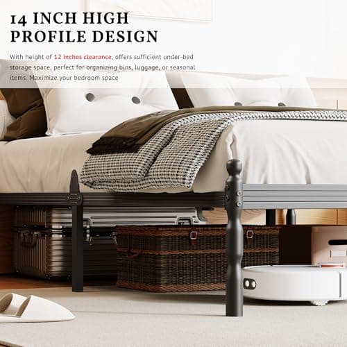ZIYOO 14 inch Full Bed Frames with Mattress Slide Stopper, Vintage Style, 1500LBS Heavy Duty Steel Slats, Prevent Mattress from Sliding, No Box Spring Needed, Platform Noise-Free - Thumbnail 5