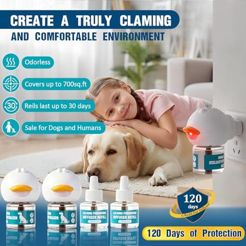 LKXDOV Dog Calming Diffuser, Calming Pheromones Diffuser Kit Appeasing Pheromone Diffuser to Calm (2Plug in+4Refill) for Anxiety Relief Reduce Aggression Fighting Barking Stress - Thumbnail 2