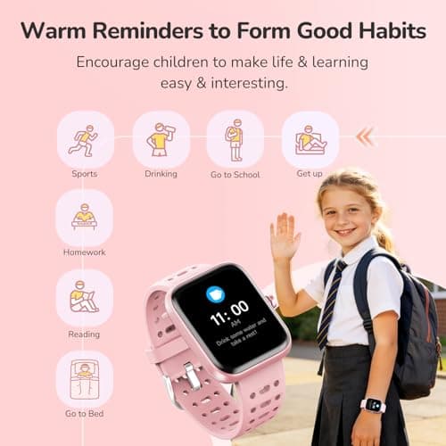 ENOMIR Smart Watch for Girls Gifts, Kids Smart Watch with Health Monitor, Activities Track & Alarm Clock Reminder, Smartwatch with Custom Design & Puzzle Games, Girls Birthday Pink (2 Bands) - Thumbnail 3