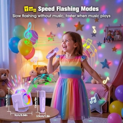 Disco Light Kids Karaoke Microphone: Girls Birthday Gifts Toys for 4 5 6 7 8 9 10 11 12 Year Old Party Lights Stand Bluetooth Karaoke Machine Girl Portable Kids Microphone with Speaker Home Party - Thumbnail 2