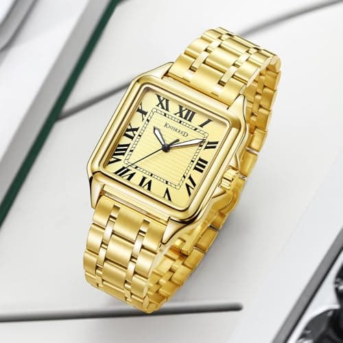 KNISKRED Classic Square Watch for Men with Vintage Roman Numeral and Solid Stainless Steel Band (Gold) - Thumbnail 2