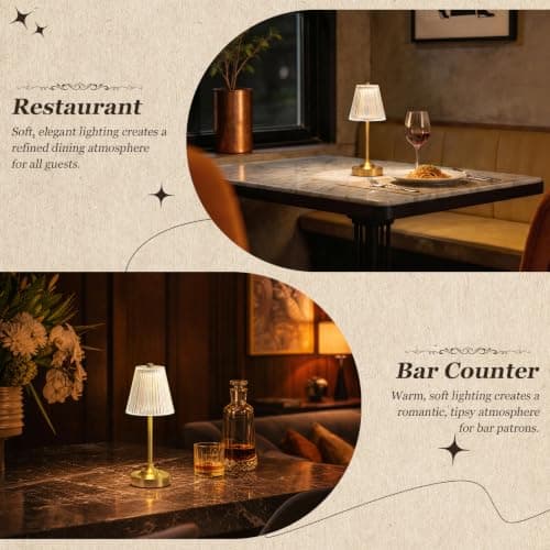 Gold Cordless Rechargeable Table Lamp, Touch Battery Powered Lamp, 3 Color Modes, Crystal Acrylic Lampshade, Portable Ambient Night Light for Desk, Bedroom, Living Room, Dining Room, Kitchen, Bar - Thumbnail 6