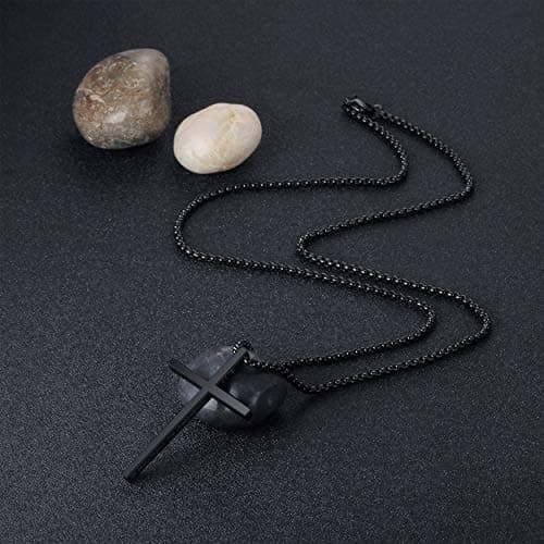 Rehoboth Stainless Steel Cross Pendant Necklaces for Men Women Philippians 4:13 Strength Bible Verse Pendant Chain 24 Inch Black - Thumbnail 5