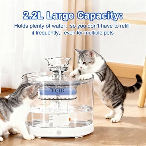 PGID Cordless Cat Water Fountain for Drinking, 5000mah Battery Operated Pet Dog Water Fountain, 74oz/2.2L Automatic Cat Water Dispenser for Cats Dog Indoor Outdoor - Thumbnail 2