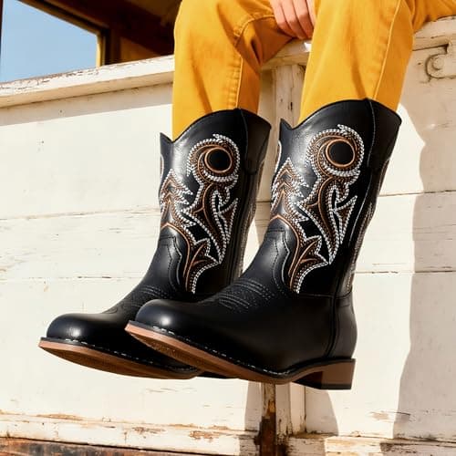 DREAM PAIRS Boys Cowboy Boots Kids Classic Western Boots Square Toe Girls Cowgirl Boots for Toddler/Little Kid/Big Kid,Size 13 Little Kid,Black,SKMB26001K - Thumbnail 2