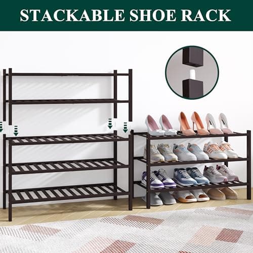 Smiry Bamboo Shoe Rack for Closet, 5 Tier Wooden Stackable Shoe Organizer, Free Standing Shoes Storage Shelf for Entryway, Front Door Entrance, Brown - Thumbnail 4