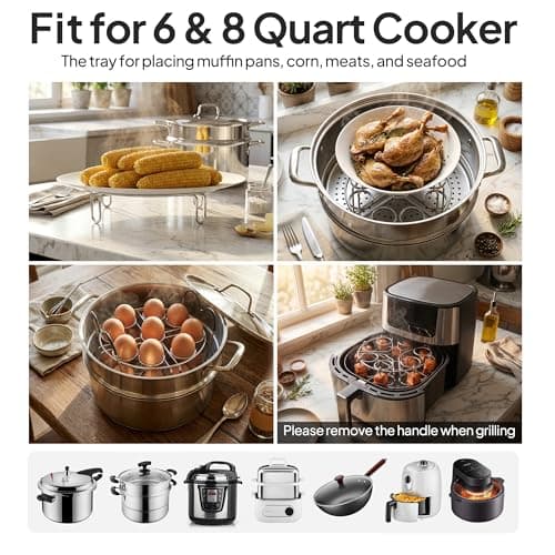Stackable Egg Steamer Rack Holds 18 Eggs with Handles, Stainless Steel Instant Pot Trivet Fits 6qt/8qt Pressure Cooker, 2-in-1 with Skewers for Grilling - Thumbnail 6