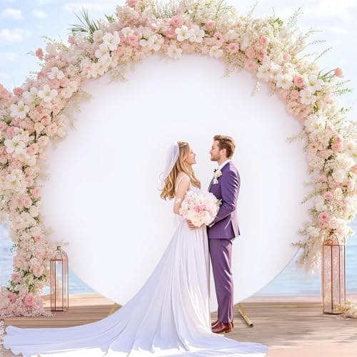 Quandjk 7.2 FT White Round Backdrop Cover, Double-Sided Circle Fabric Photo Background with Zipper for Photography Party Birthday Wedding Baby Shower Home Decorations (Elastic) - Thumbnail 6