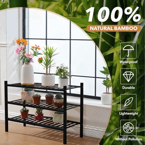 Buymoth 3 Tier Bamboo Shoe Rack Storage Organizer for Closet, Multifunctional Stackable Free Standing Shoe Shelf Organizer for Small Space,Entryway,Hallway,Bathroom 27"x11"x20" (Black, 3 Tier) - Thumbnail 6
