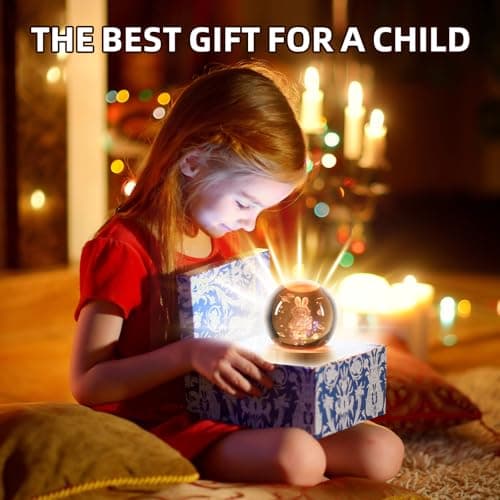 YummyCarrot Space Bunny 3D Crystal Ball Night Light Gifts for Kids, Ideal Birthday Gift, Easter Bunny Decor Desk Astronaut Toys Crystal Ball Lamp - Thumbnail 6