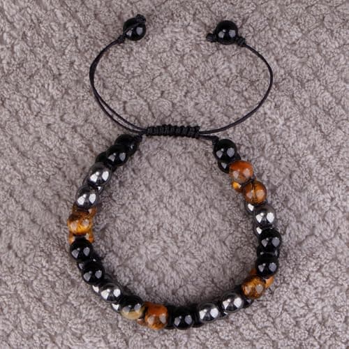 PAKUNDAS Triple Protection Bracelet - Men & Women's Crystal Bracelet with Tiger Eye, Hematite, and Black Obsidian - 8mm Natural Stone Beads Bring Good Luck, Prosperity, Happiness - Thumbnail 4