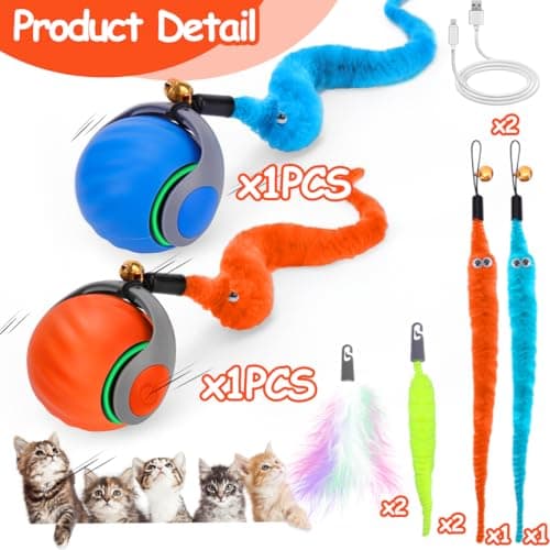 2PCS Interactive Cat Ball Toy, Self Rolling Ball with Cover Anti-Scratch for Bored Indoor Cat Chasing, Obstacle Avoidance Smart Cat Toys for Enrichment, Motion Activated Toys to Keep Them Busy - Thumbnail 2