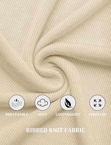 GKBK Ribbed Basic Tees Tshirts for Women Fitted Tight Short Sleeve Tops Dressy Casual Henley Tops Scoop Neck Cute Spring 2025 Trendy Outfits Clothes Beige S - Thumbnail 5