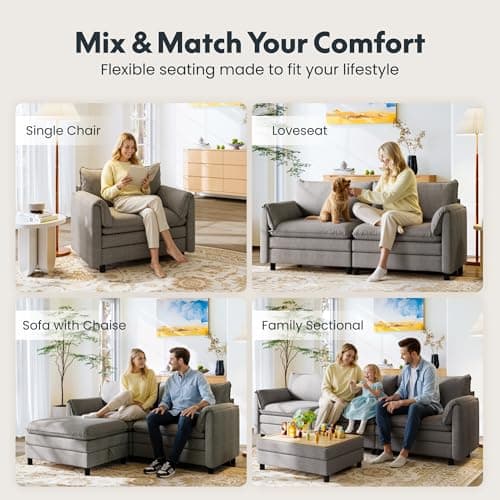 FLEXISPOT SF6 Cloud Sectional Couch for Living Room with Reversible Ottoman, 100.4" L-Shaped Modular Sectional Sofa with Storage, 3-Seater Comfy Sofa Couch for Apartment, Chenille Gray - Thumbnail 4