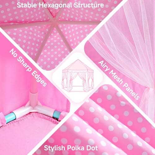 Monobeach Princess Tent Girls Large Playhouse Kids Castle Play Tent with Star Lights Toy for Children Indoor and Outdoor Games, 55'' x 53'' (DxH) (Pink Princess with Play Mat) - Thumbnail 5