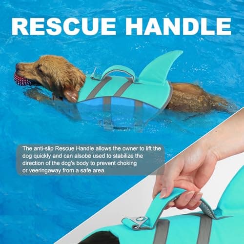 Doglay Dog Life Jacket, Shark Life Vest for Swimming, High Visibility & High Flotation Dog Swimming Vest with Rescue Handle, Adjustable Puppy Lifesaver for Small Medium Large Dogs - Thumbnail 4