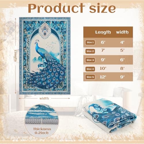 FLYRUGGO 3x5 Peacock Rug for Entryway, Modern Indoor Washable Entry Way Area Rugs, Small Soft Non-Slip Accent Carpet Door Mat for Dining Room Kitchen Kids Bedroom - Blue Peacock - Thumbnail 5