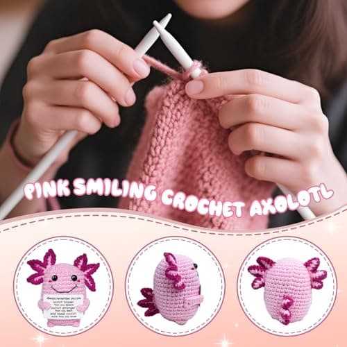 Roqei Mini Crochet Axolotl with Positive Message Card Handmade Motivational Gift for Women Men Teen Birthday Valentines Gifts, Easter Basket Stuffers(Love) - Thumbnail 3