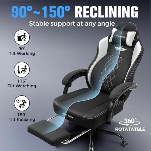 GTPLAYER Big and Tall Gaming Chair Breathable Fabric Computer Chair with Strong Lumbar Support, Comfortable Office Chairs with Pocket Spring Cushion, High Back Ergonomic Desk Chairs with Footrest - Thumbnail 6