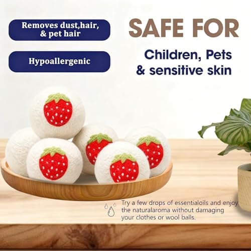 Tging Wool Dryer Balls，New Zealand Wool Laundry Balls for Dryer (Pack of 6, Strawberry Handmade Pattern)，Softens Clothes,Naturally Reduces Drying Time and Static Electricity - Thumbnail 6