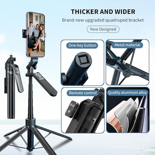 70" Tripod for Phone, Portable All in One Extendable Cell Phone Tripod Stand, Tall Travel Tripods for Recording Video Selfies Photo, with Wireless Remote Control for iPhone、Samsung、Android - Thumbnail 3