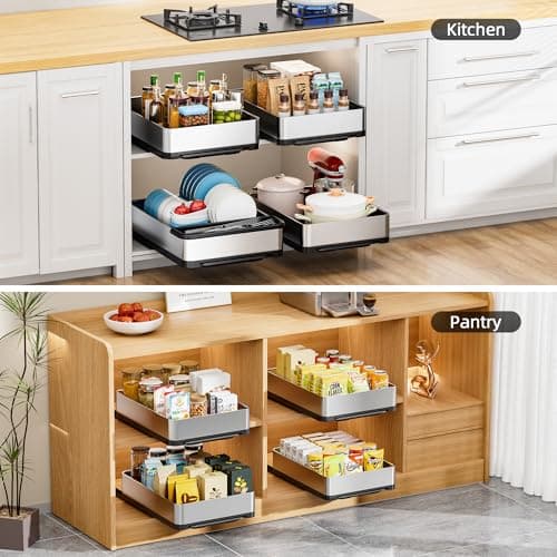 Ewaiira Pull Out Spice Rack Organizer for Cabinet 12.6" Wx16.5 D, Heavy Duty Slide Out Pantry Shelves, Stainless Steel Sliding Cabinet Drawers, Pull Out Narrow Organizer for Kitchen Cabinets, 1 Pack - Thumbnail 2