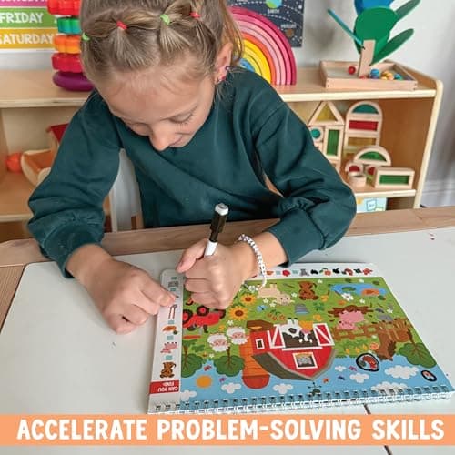 Search and Find Books for Kids 3-5 - Toddler Seek and Find It Game, Preschool Learning Activities, Dry Erase Hidden Pictures Book, Road Trip Busy Book Activities for Kids, Travel Toys Search It Game - Thumbnail 6