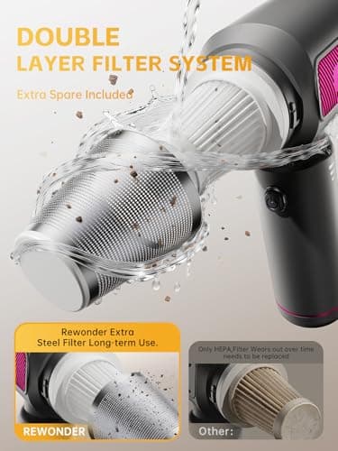 REWONDER Car Vacuum Cleaner High Power, 22000Pa Vacuum Cleaner & 110000RPM Air Duster, Handheld Vacuum with 7800mAh Battery for Valentines Day Gifts, Storage Bag & Multi-Nozzles for Car, Home - Thumbnail 5