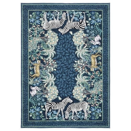 GarveeHome Zebra Teal Washable Rugs 9x12 for Living Room Vintage Jungle Woodland Forest Safari Animal Print Rug Low Pile Botanical Kids Rugs for Playroom Kitchen Nursery Room - Thumbnail 6