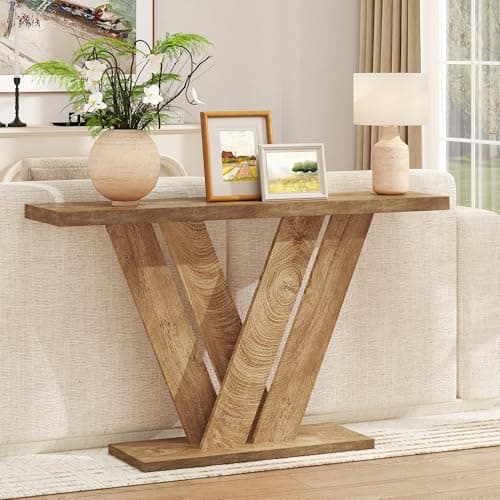 karlott 51 Inch Console Table, Modern V-Shaped Entryway Table, Wood Sofa Table Behind The Couch for Living Room, Hallway, Entrance, Foyer, Easy Assembly, Brown - Image 1