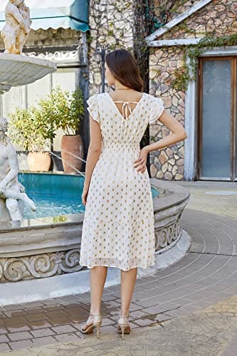 GRACE KARIN 2026 Womens Summer Dresses V Neck Ruffle Sleeve Floral Boho Beach A-Line Dress White-Polka Dot X-Large - Thumbnail 5