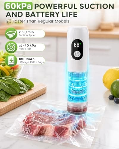 Compact Vacuum Sealer for Food (Vacuum Sealer Machine + 30 Reusable Vacuum Bags) Powerful Handheld Vacuum Sealer Machine, Seal Meal Saver, Portable Food Sealer - Thumbnail 3