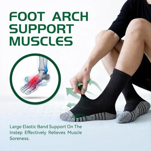 Black Socks for Men, Crew Socks for Men Athletic Feetures Cushioned with Arch Support Cotton Running Hiking Essentials Moisture Wicking,1-Pairs Premium Trial Pack - Thumbnail 5