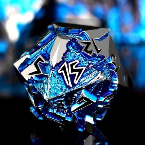 Rule Dice - D&D Dice Set, Metal Dice Sets, Dungeons and Dragons Dice Set with Gift Box, D20 D4 D12 D10 D% D8 D6, Blue Dragon Style Gaming DND Dice for MTG RPG TTPRG (Silver Black)