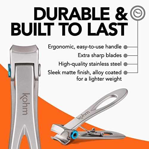 KOHM Nail Clippers for Thick Nails - Heavy Duty, Wide Mouth Professional Fingernail and Toenail Clippers for Men, Women & Seniors, Silver - Thumbnail 5
