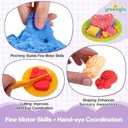 greenglo Sensory Sand Kit for Kids - 0.88 LBS with 12 Molds & Ice Cream Display Tray Sandbox - Kids' Sand Playset Ages 3-8 Creative Sensory Bin Play - Thumbnail 5