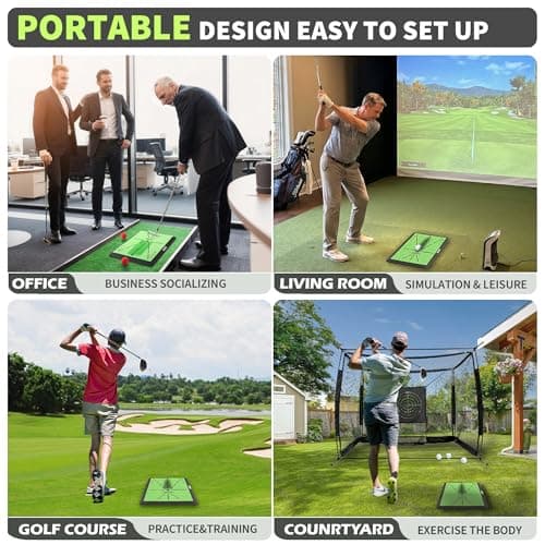 Golf Hitting Mats Training Equipment, Portable Golf Mat with Longer Swing Path Trajectory, 3-in-1 Replaceable for Driving, Chipping & Hitting Mat, No-Slip Heavy Duty Rubber Base, Indoor/Outdoor - Thumbnail 6