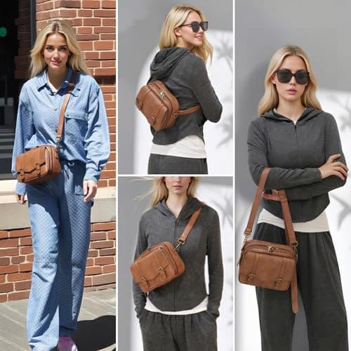 buyborgood Women‘s Anti Theft RFID Blocking Small Vegan Leather Crossbody Bag Travel Purse With Built In Wallet Messenger Bag, Vintage Light Brown - Thumbnail 2
