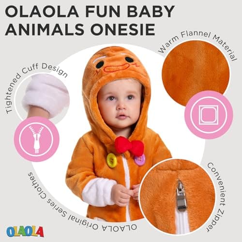 OLAOLA Baby Animal Costume Onesie, Unisex Toddler Gingerbread Romper, Plush Cosplay Dress Up Infant Outfits Christmas Halloween Costume - Thumbnail 5