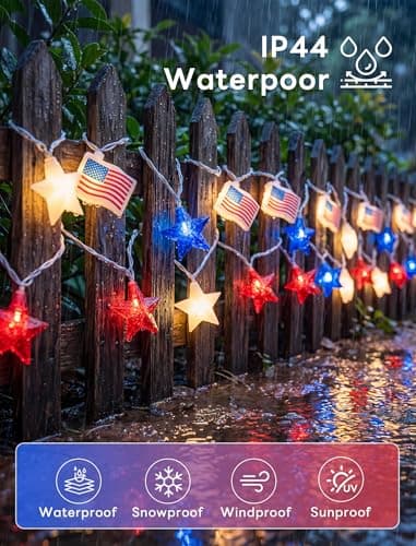 35 LED Red White Blue String Lights, 13.6FT 4th of July Decoration Lights with Patriotic Star & American flag Lights, Connectable Independence Day Lights for Window Home Patio Party Garden Decor - Thumbnail 3