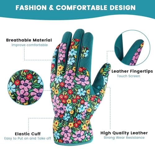 fauson Gardening Gloves for Women - Firm Grip, Breathable, Puncture-Resistant Work Gloves - Green - Thumbnail 4