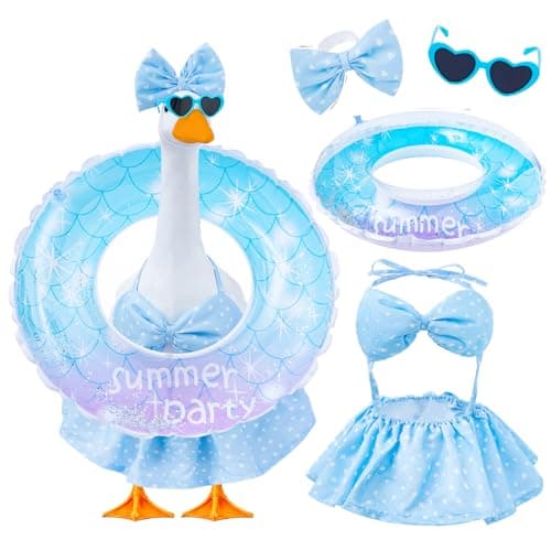 Batfsm Bikini Porch Goose Outfits Fits 23" Goose Statue Summer Porch Goose Outfit with Sunglasses and Swim Ring Hawaiian Porch Goose Clothes Costume for Outdoor Garden Lawn Yard Decor(Blue Flower)