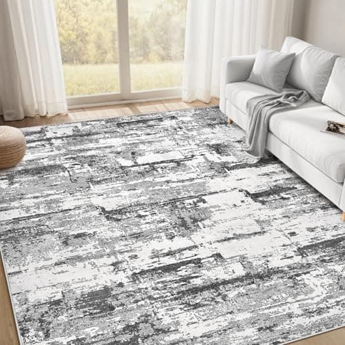 Jessibou Area Rugs 5x7 Living Room: Washable Large Abstract Modern Neutral Soft Rug Stain Resistant Non-Slip Backing Carpet for Bedroom Dining Room Indoor Nursery Dorm Home Office Decor - Black Grey - Image 1